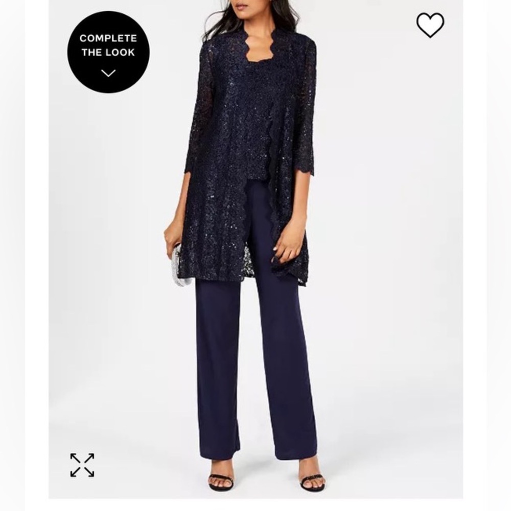 Three piece women’s pantsuit with sparkle and lace detail